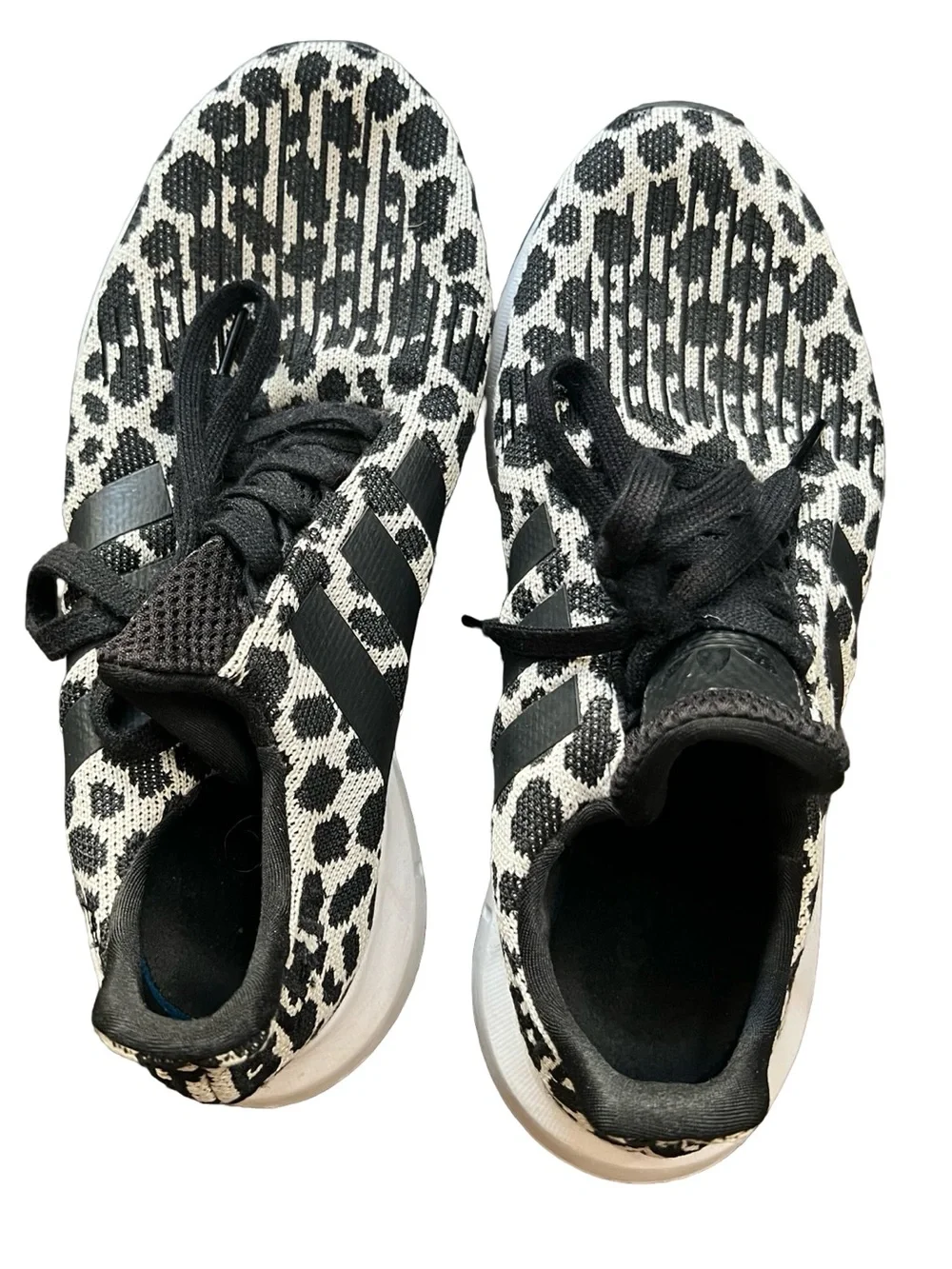 Adidas Swift Run Women's Leopard Print Running Shoes Black & White Size 7.5